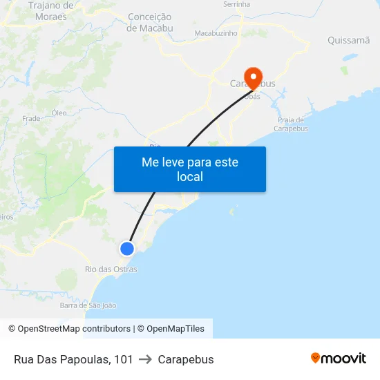 Rua Das Papoulas, 101 to Carapebus map