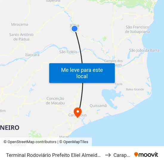 Terminal Rodoviário Prefeito Eliel Almeida Ribeiro (Italva) to Carapebus map