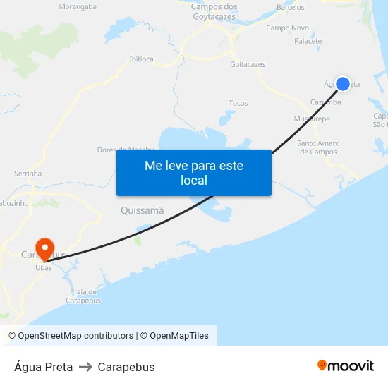 Água Preta to Carapebus map