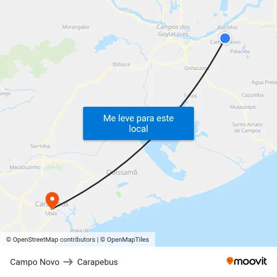 Campo Novo to Carapebus map