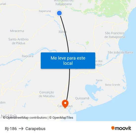 Rj-186 to Carapebus map