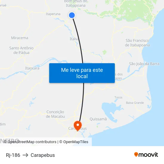 Rj-186 to Carapebus map