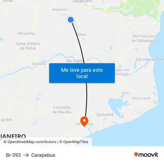 Br-393 to Carapebus map