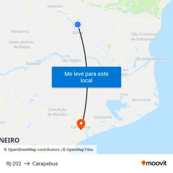 Rj-202 to Carapebus map
