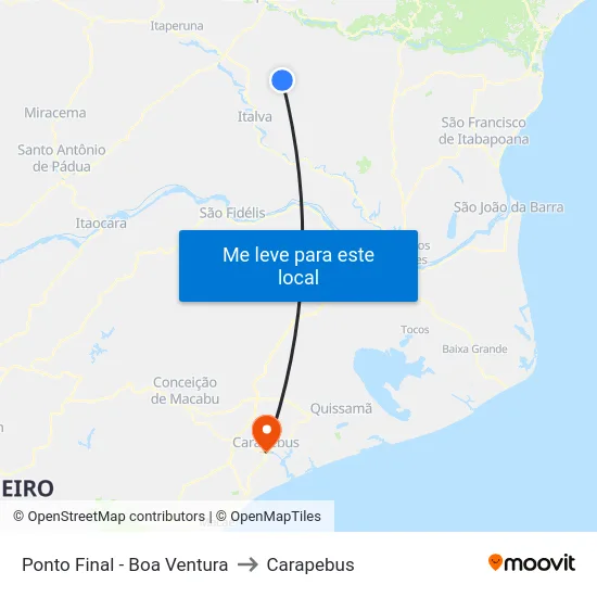Ponto Final - Boa Ventura to Carapebus map