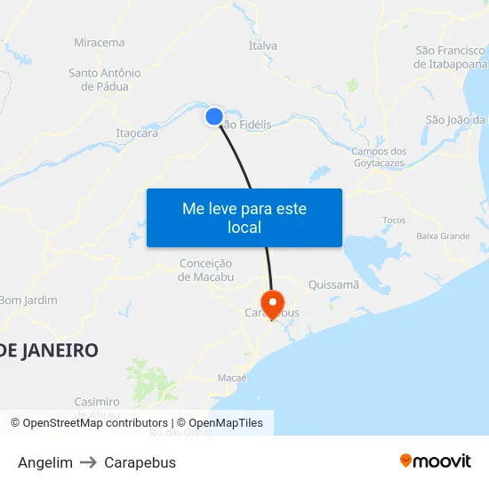 Angelim to Carapebus map