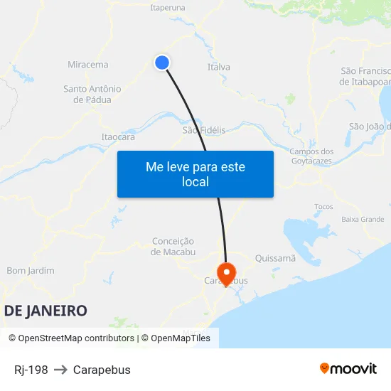 Rj-198 to Carapebus map