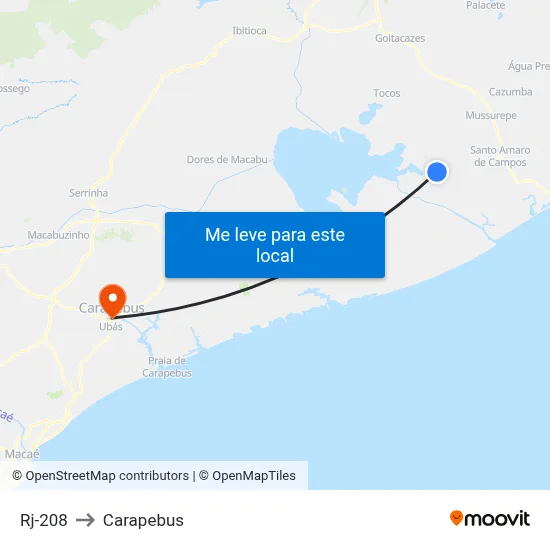 Rj-208 to Carapebus map