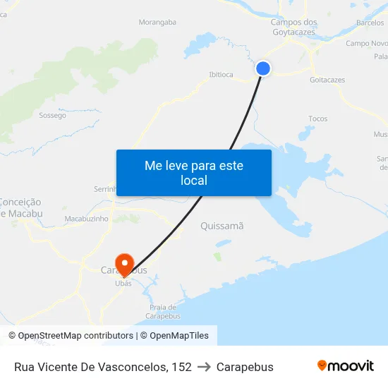 Rua Vicente De Vasconcelos, 152 to Carapebus map