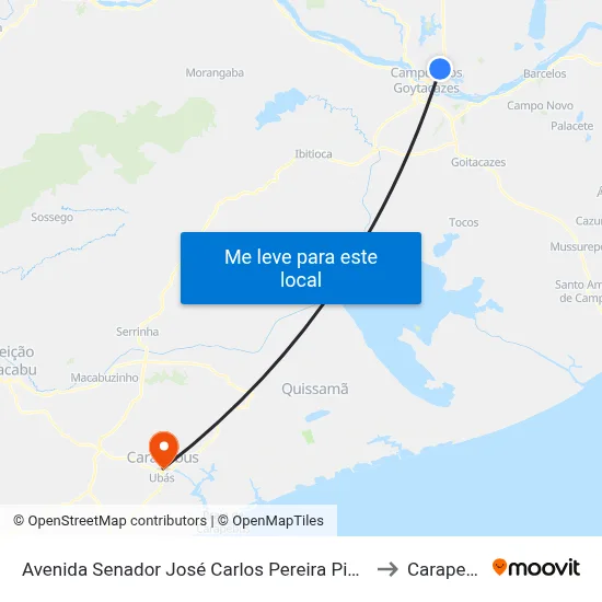 Avenida Senador José Carlos Pereira Pinto, 1088 to Carapebus map