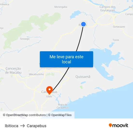 Ibitioca to Carapebus map