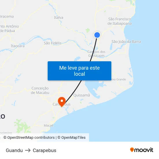 Guandu to Carapebus map