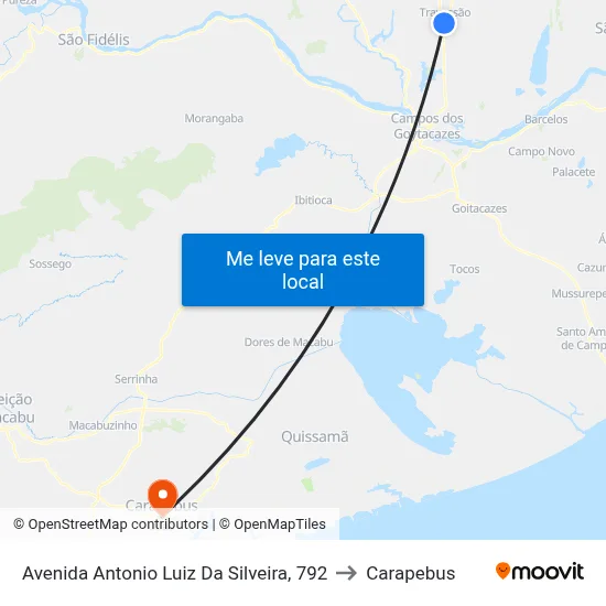 Avenida Antonio Luiz Da Silveira, 792 to Carapebus map