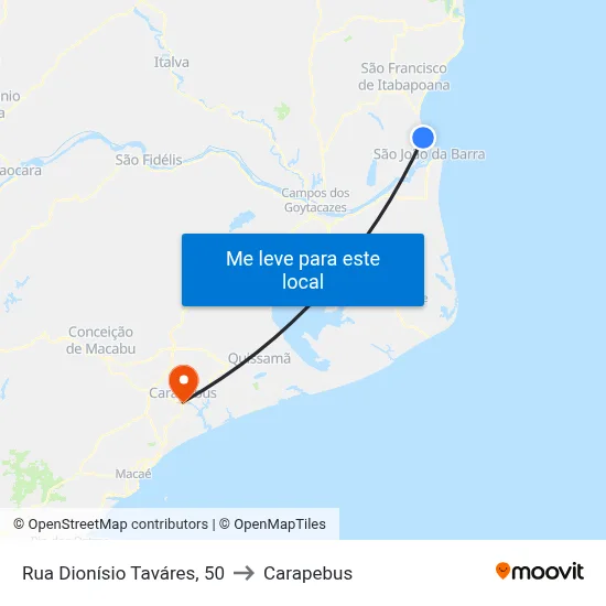 Rua Dionísio Taváres, 50 to Carapebus map