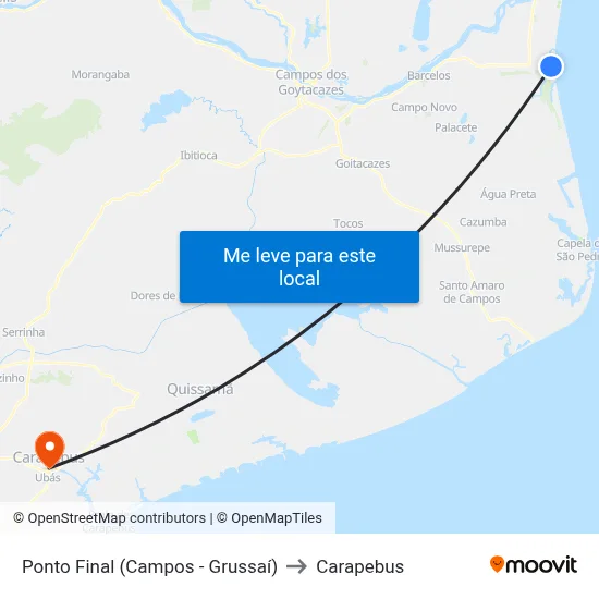 Ponto Final (Campos - Grussaí) to Carapebus map