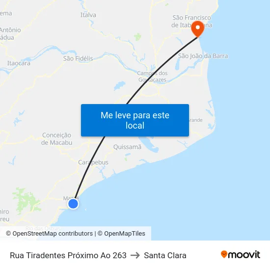 Rua Tiradentes Próximo Ao 263 to Santa Clara map