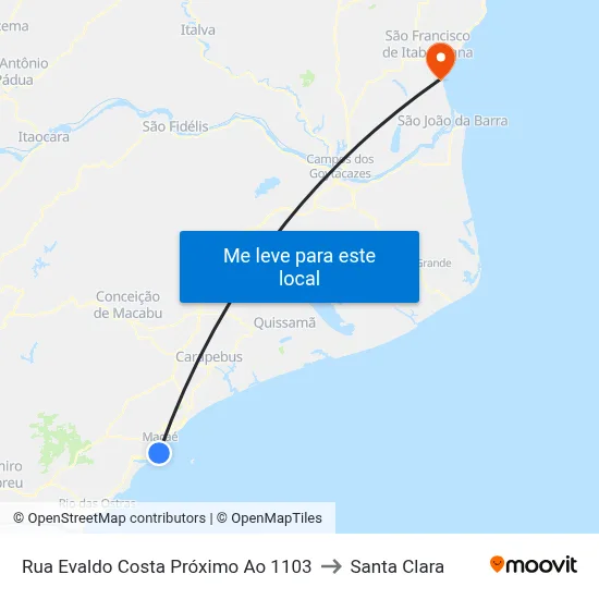 Rua Evaldo Costa Próximo Ao 1103 to Santa Clara map