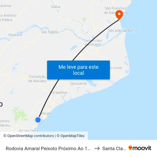 Rodovia Amaral Peixoto Próximo Ao 1933 to Santa Clara map