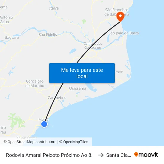 Rodovia Amaral Peixoto Próximo Ao 860 to Santa Clara map