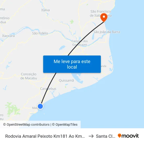 Rodovia Amaral Peixoto Km181 Ao Km184, 353 to Santa Clara map