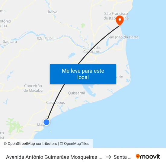 Avenida Antônio Guimarães Mosqueiras Próximo Ao 542 to Santa Clara map