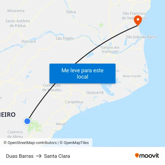 Duas Barras to Santa Clara map