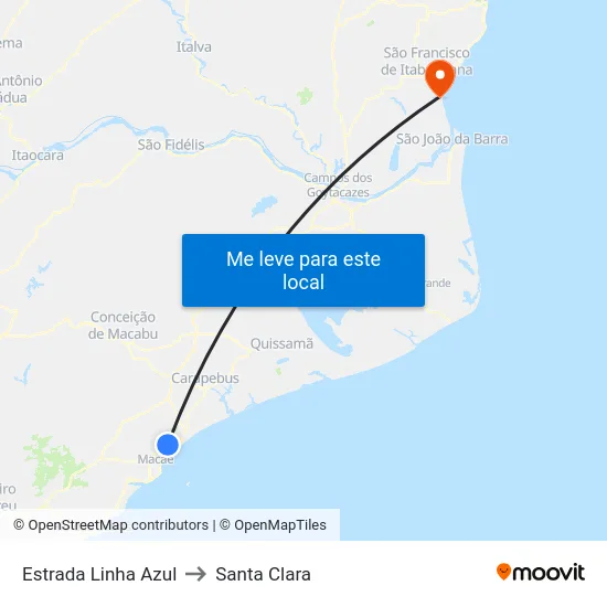 Estrada Linha Azul to Santa Clara map