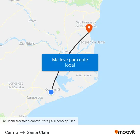 Carmo to Santa Clara map