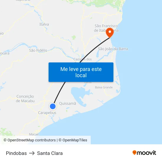 Pindobas to Santa Clara map