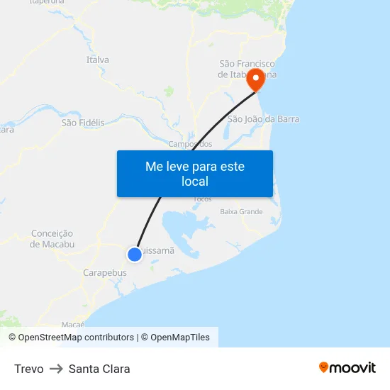 Trevo to Santa Clara map