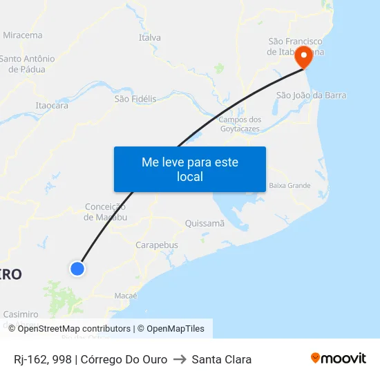 Rj-162, 998 | Córrego Do Ouro to Santa Clara map