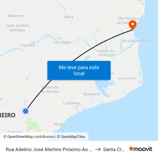 Rua Adelino José Martins Próximo Ao 332 to Santa Clara map