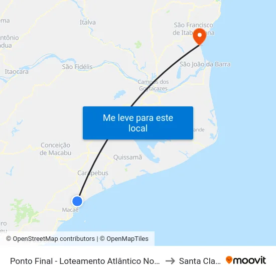 Ponto Final - Loteamento Atlântico Norte to Santa Clara map