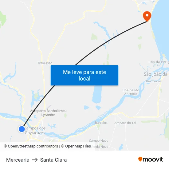 Mercearia to Santa Clara map