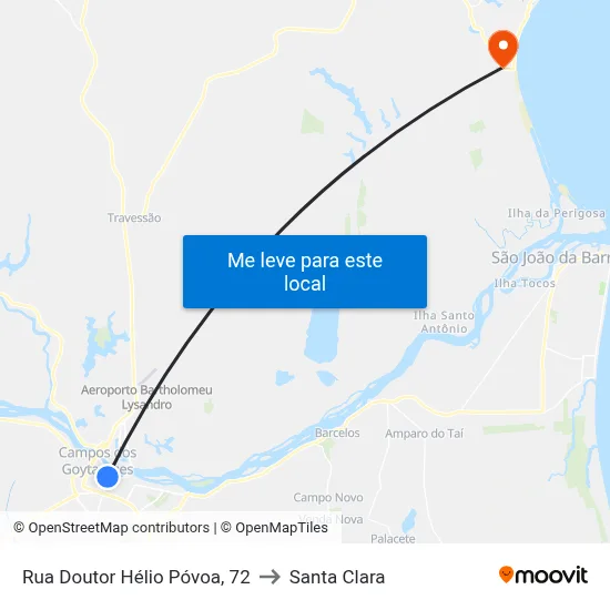 Rua Doutor Hélio Póvoa, 72 to Santa Clara map