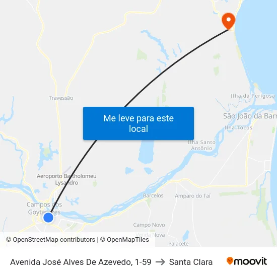 Avenida José Alves De Azevedo, 1-59 to Santa Clara map