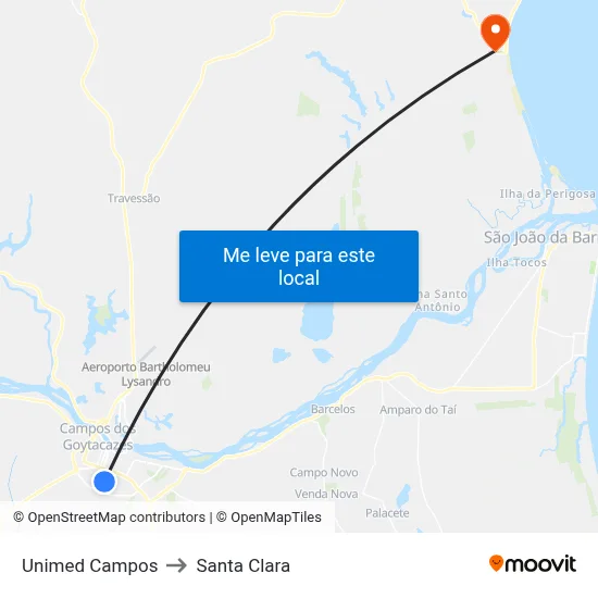 Unimed Campos to Santa Clara map