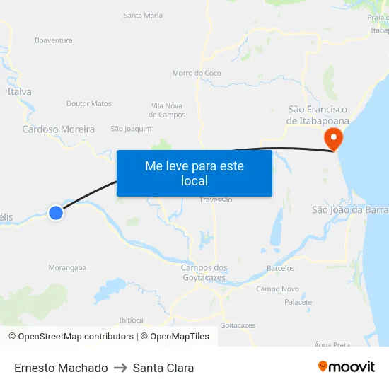 Ernesto Machado to Santa Clara map