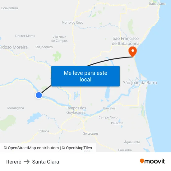 Itereré to Santa Clara map