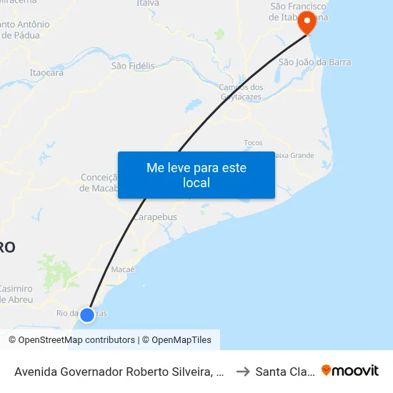 Avenida Governador Roberto Silveira, 600 to Santa Clara map