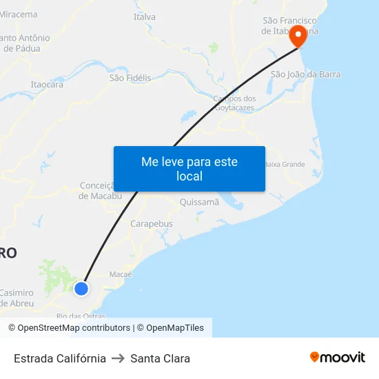 Estrada Califórnia to Santa Clara map