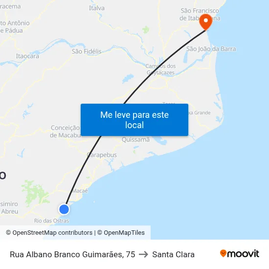 Rua Albano Branco Guimarães, 75 to Santa Clara map