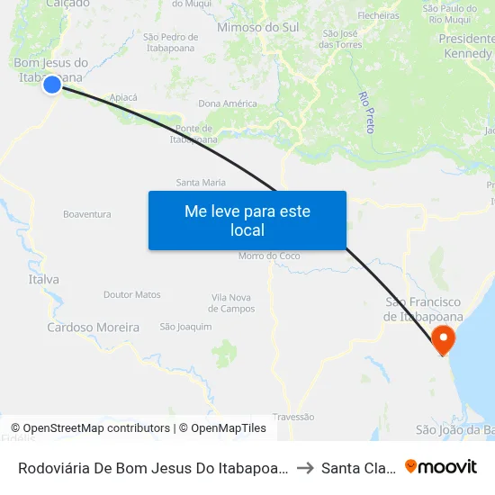 Rodoviária De Bom Jesus Do Itabapoana to Santa Clara map