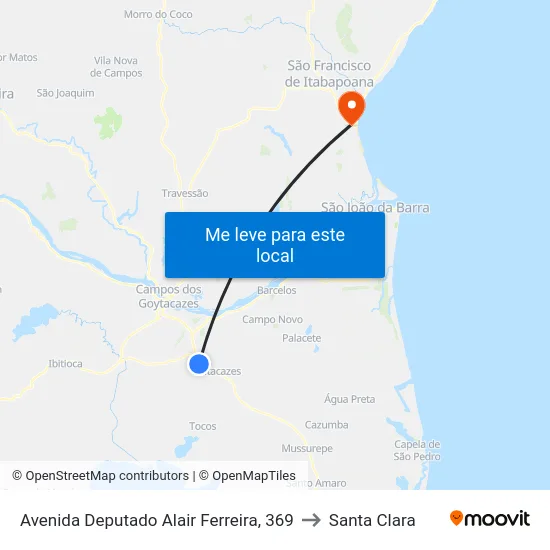 Avenida Deputado Alair Ferreira, 369 to Santa Clara map