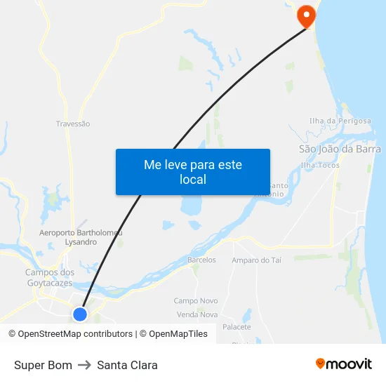 Super Bom to Santa Clara map