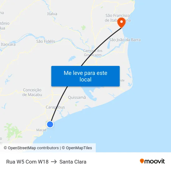 Rua W5 Com W18 to Santa Clara map