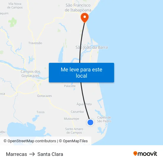 Marrecas to Santa Clara map