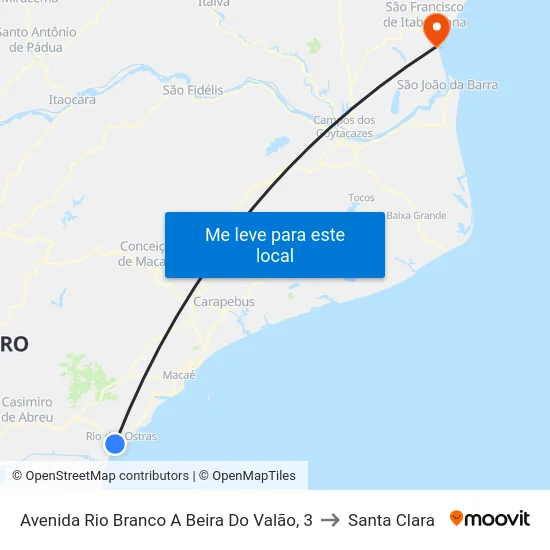 Avenida Rio Branco A Beira Do Valão, 3 to Santa Clara map