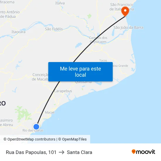 Rua Das Papoulas, 101 to Santa Clara map