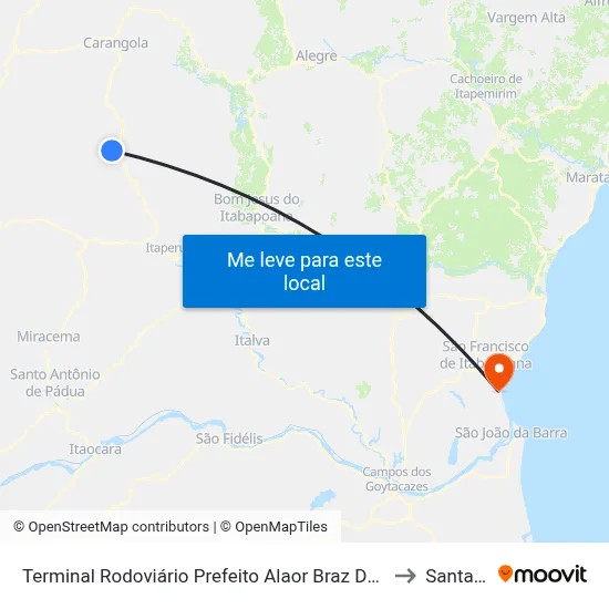 Terminal Rodoviário Prefeito Alaor Braz Da Fonseca (Porciúncula) to Santa Clara map